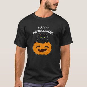 T-shirt Happy Meowloween Funny Halloween Pun Dark BG