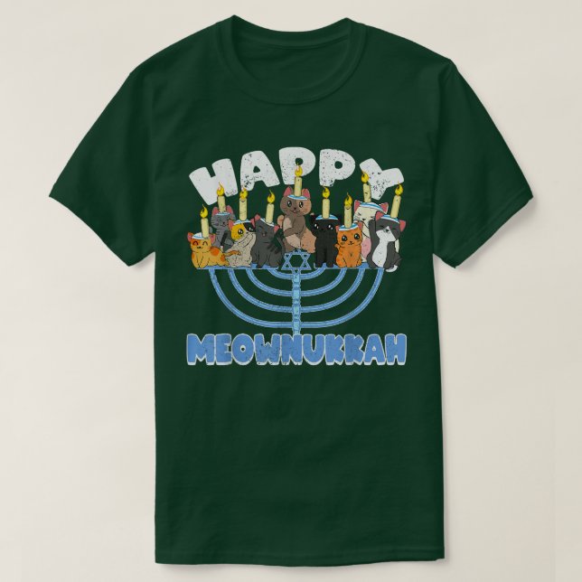 T-shirt Happy Meownukkah Chats sur Minorah pour Hanoukka C (Design devant)
