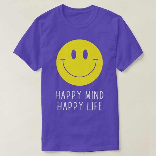 T-shirt Happy Mind Happy Life Jaune Sourire Motivation du  (Design devant)