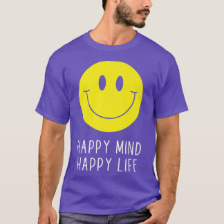 T-shirt Happy Mind Happy Life Jaune Sourire Motivation du 