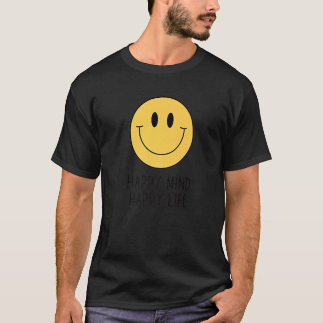 T-shirt Happy Mind Happy Life Jaune Sourire Motivation du  (Devant)
