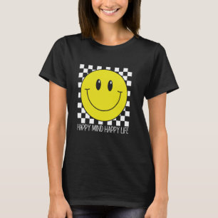 T-shirt Happy Mind Happy Life les années 70 Smile À damier