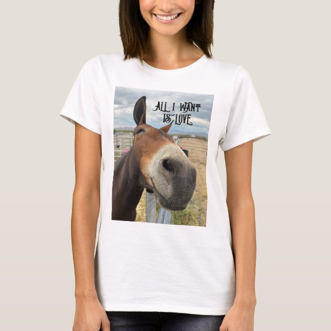 T-shirt Happy mule a un grand sourire I WANT LOVE (Devant)