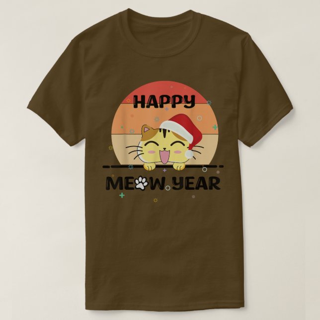 T-shirt happy new year 2023 with funny cat  (Design devant)