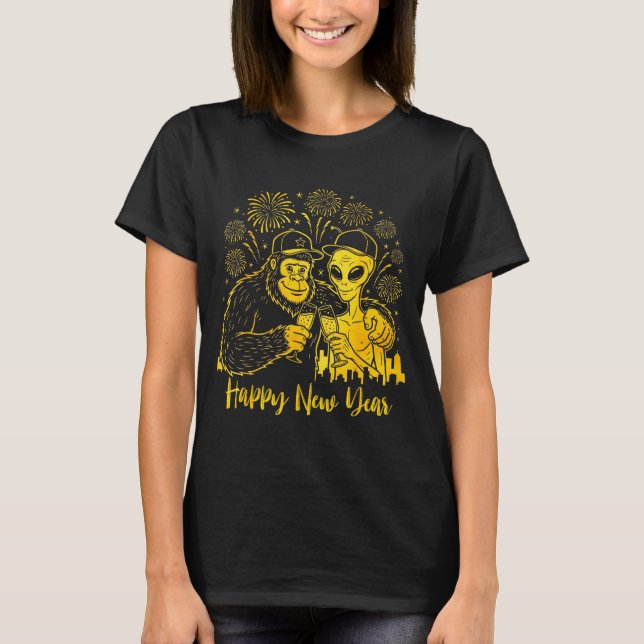 T-shirt Happy New Year 2026 Bigfoot Alien Lovers New Years (Devant)