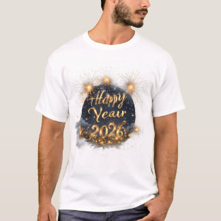 T-shirt Happy New Year 2026 Celebration - Modern Gold 