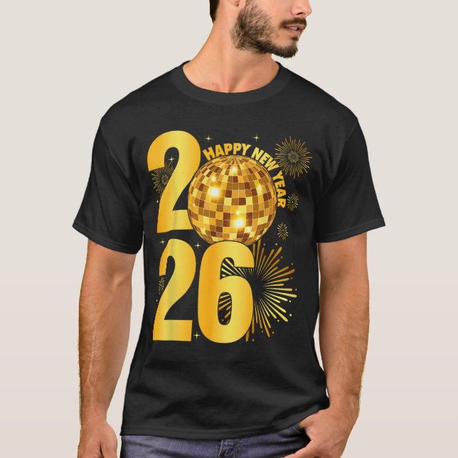 T-shirt Happy New Year 2026 Coquette Bow Disco Ball New Ye (Devant)