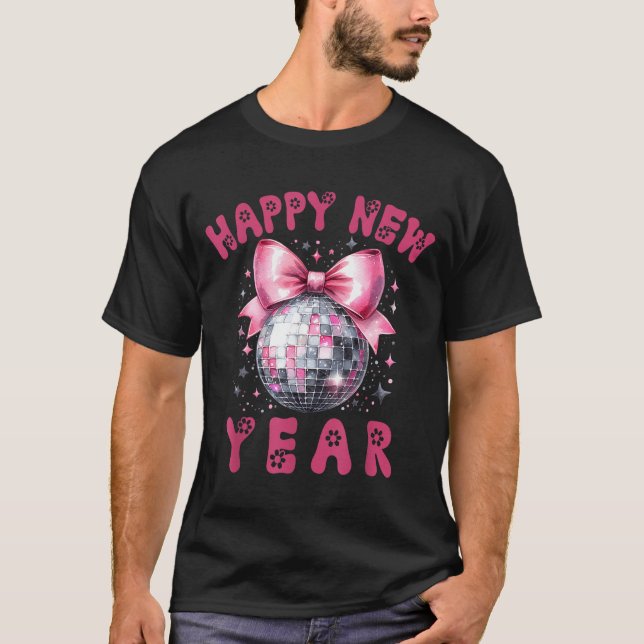 T-shirt Happy New Year 2026 Coquette Nk Bow Disco Ball Wom (Devant)
