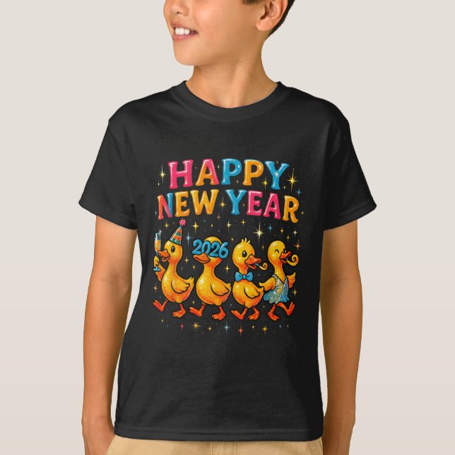 T-shirt Happy New Year 2026 Cute Duck Party Gift  (Devant)