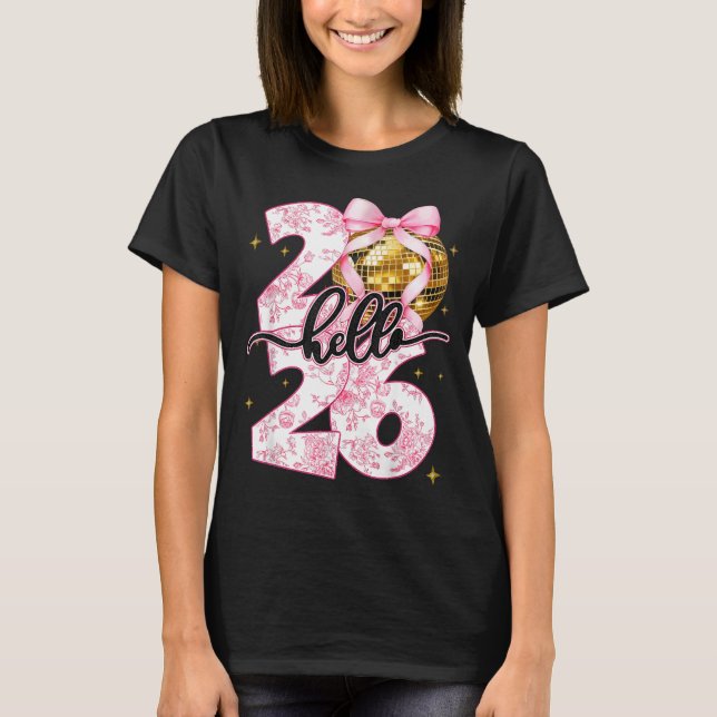 T-shirt Happy New Year 2026 Disco Ball Bow New Year's Eve  (Devant)