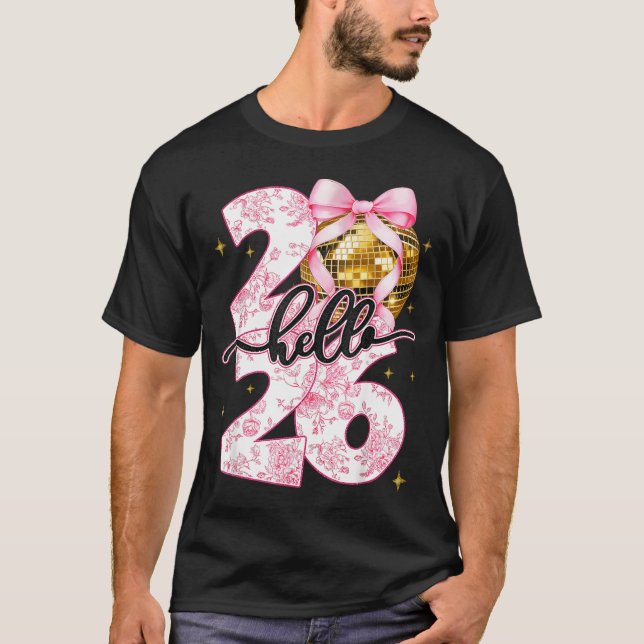 T-shirt Happy New Year 2026 Disco Ball Bow New Year's Eve  (Devant)