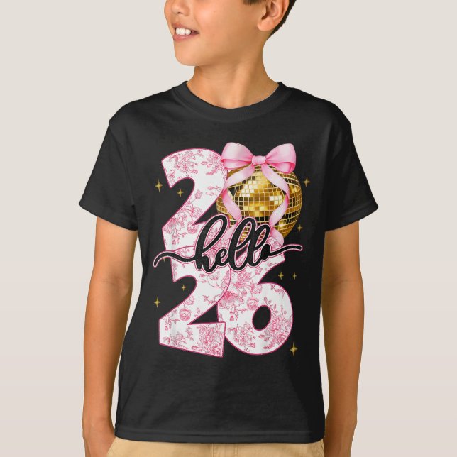 T-shirt Happy New Year 2026 Disco Ball Bow New Year's Eve  (Devant)