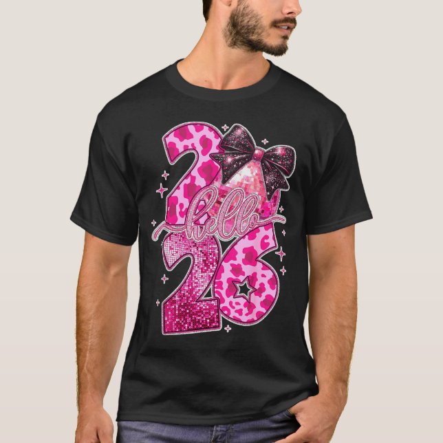T-shirt Happy New Year 2026 Disco Ball Bow New Year's Eve  (Devant)