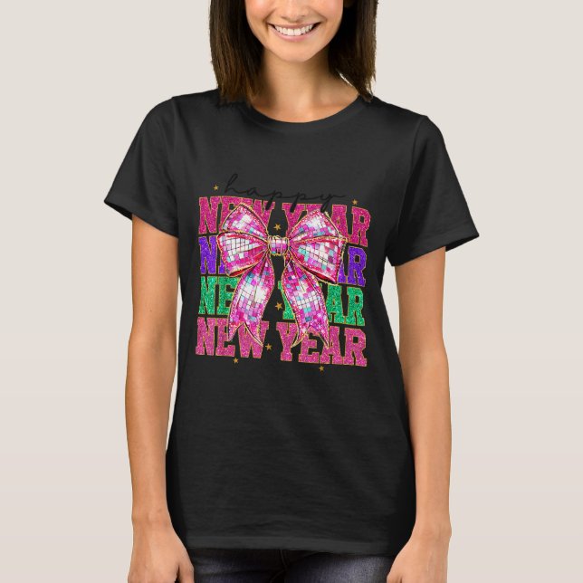 T-shirt Happy New Year 2026 Nk Coquette Bow Disco Ball Cou (Devant)