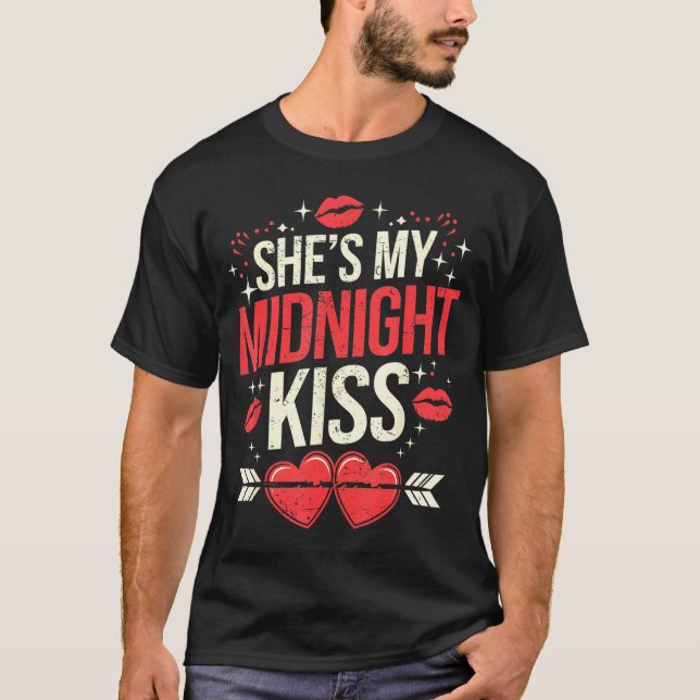 T-shirt Happy New Year Couples She's My Midnight Kiss Vale (Devant)