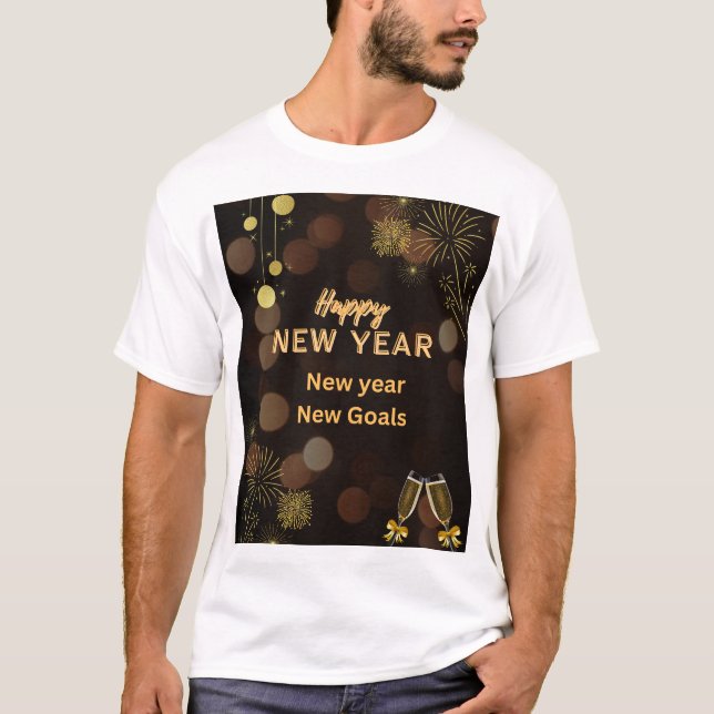 T-shirt Happy New Year  Golden Brown Typography t shirt  (Devant)