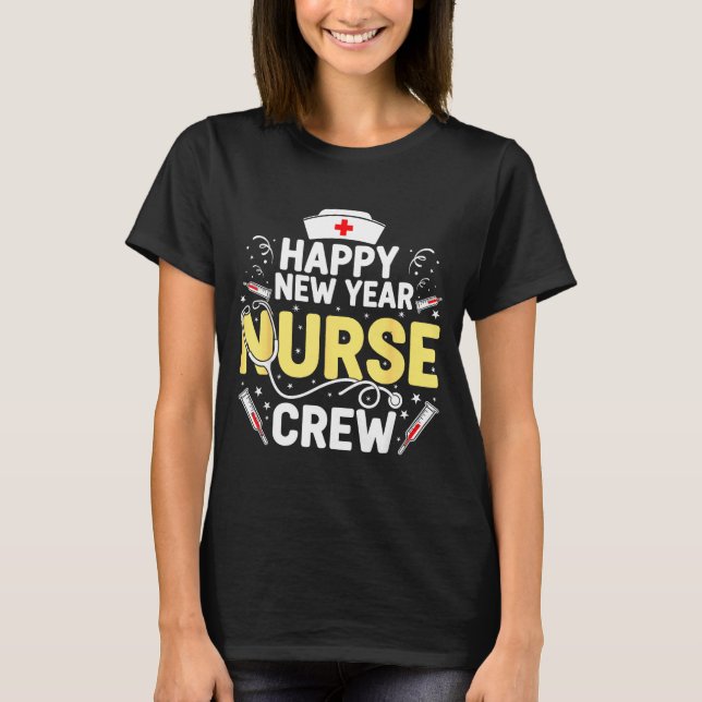 T-shirt Happy New Year Nurse Shirt, Fireworks Stethoscope  (Devant)