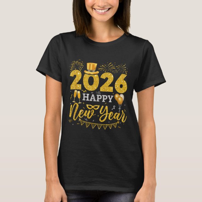 T-shirt Happy New Year Party 2026 Ballon Family Matching M (Devant)