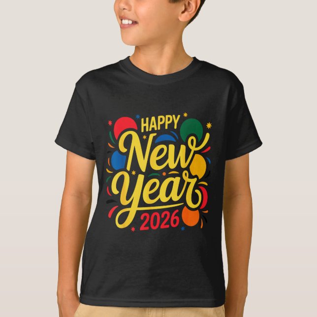T-shirt Happy New Year Party 2026 Ballon Family Matching M (Devant)