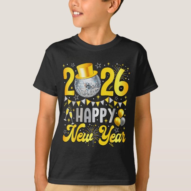 T-shirt Happy New Year Party 2026 Balloon Family Matching  (Devant)
