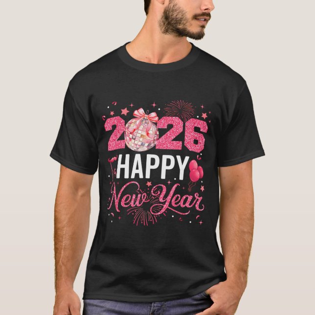 T-shirt Happy New Year Party 2026 Funny Disco Ball Family  (Devant)
