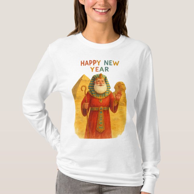 T-shirt Happy New Year Pharaoh Santa Funny Egyptian  (Devant)