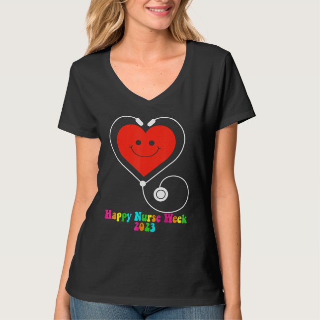 T-shirt Happy Nurse Week 2023 Smiling Heart Groovy Style 1 (Devant)