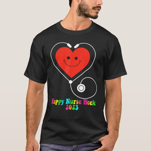 T-shirt Happy Nurse Week 2023 Smiling Heart Groovy Style 1 (Devant)