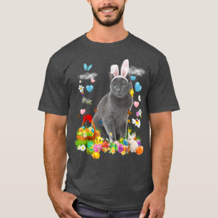 T-shirt Happy Pâques mignonne lapin Chat Oeufs Bleus Russe