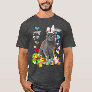 T-shirt Happy Pâques mignonne lapin Chat Oeufs Bleus Russe