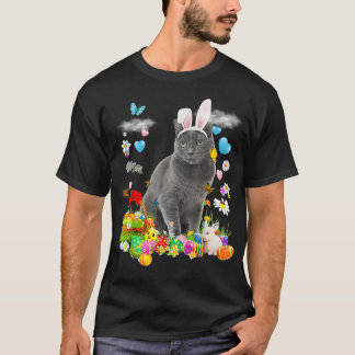 T-shirt Happy Pâques mignonne lapin Chat Oeufs Bleus Russe