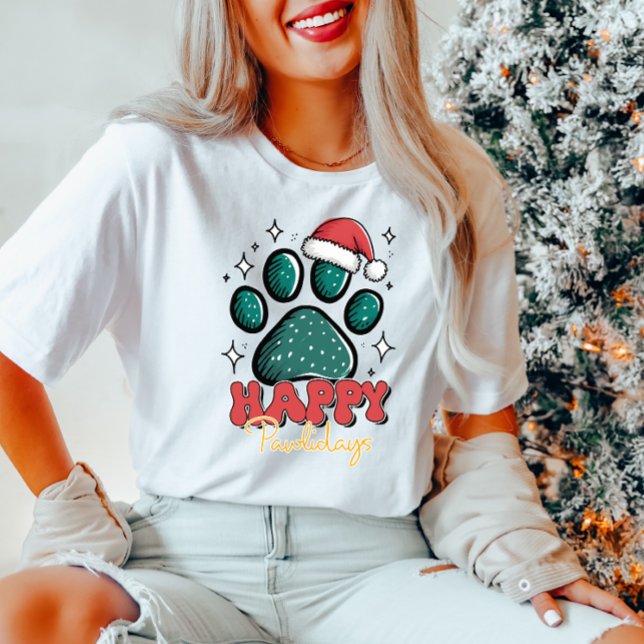 T-shirt Happy Pawlidays Père Noël Empreinte de patte T-shi (Créateur téléchargé)