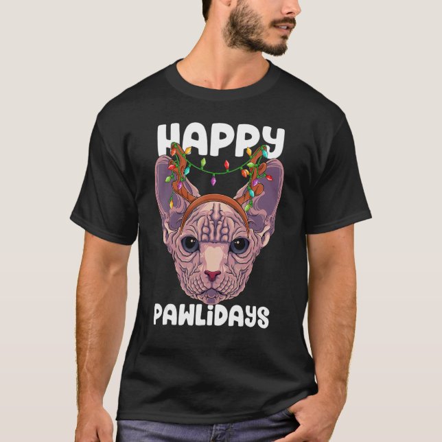 T-shirt Happy Pawlidays Sphynx Christmas Paw Cat Holidays (Devant)