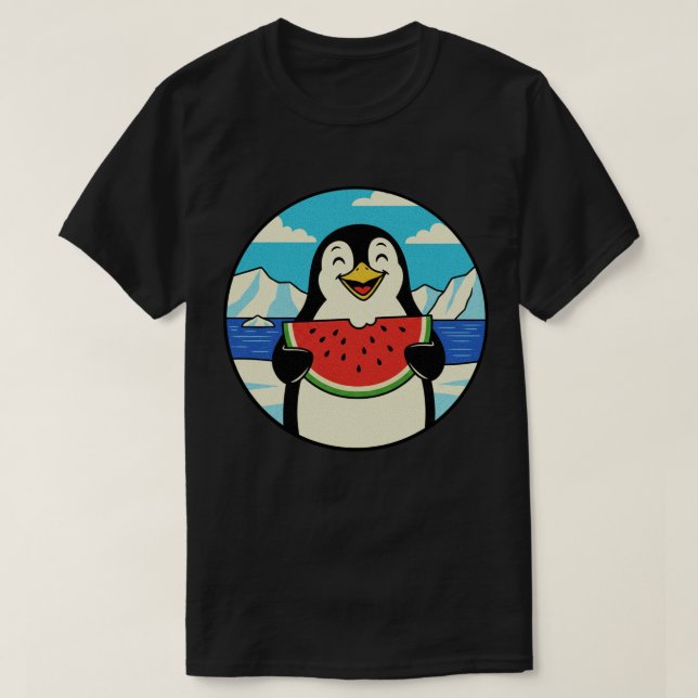 T-shirt Happy Penguin Manger de la pastèque - Vibes d'été (Design devant)
