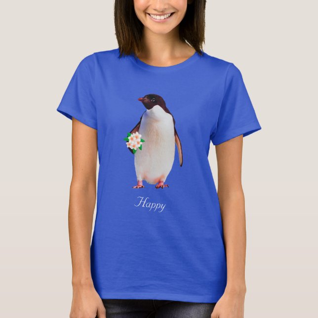 T-Shirt Happy Penguin tenant des fleurs (Devant)