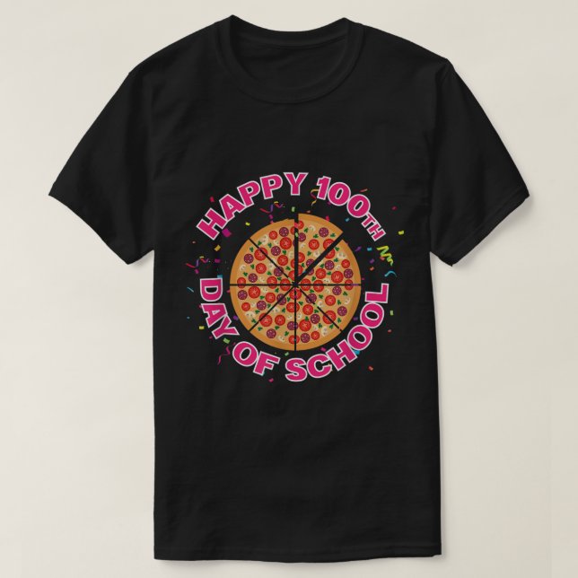 T-shirt Happy Pizza 100e Jour de l'école Amoureux de pizza (Design devant)