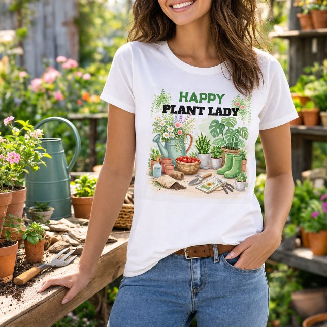 T-shirt Happy Plant Lady gardening  (Happy Plant Lady gardening T-Shirt. You can add your own text. For garden and plant lovers.)