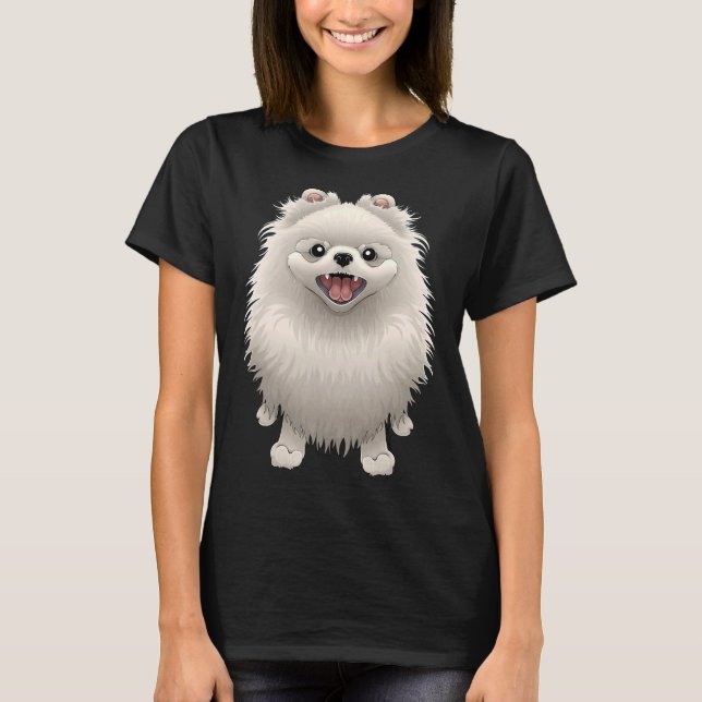 T-shirt Happy Pomeranian (White Fur Version) (Devant)