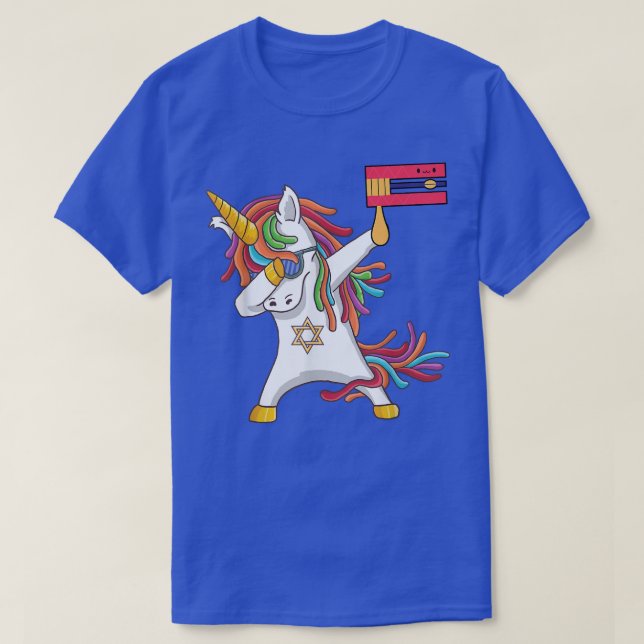 T-shirt Happy Purim Day Costume Dabbing Unicorn Jewnicorn  (Design devant)