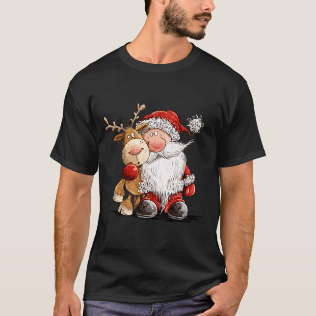 T-shirt Happy Reindeer And Santa Christmas Illustration Pr (Devant)