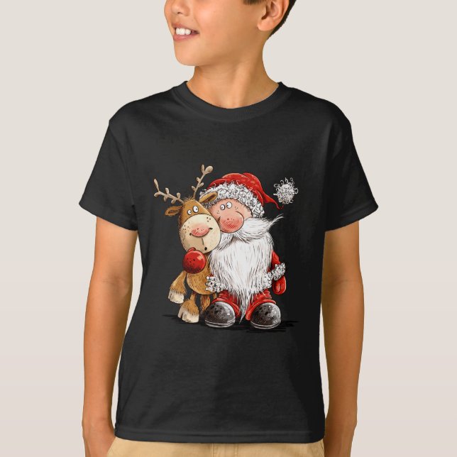 T-shirt Happy Reindeer And Santa Christmas Illustration Pr (Devant)