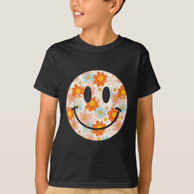 T-shirt Happy Retro Daisy Smile Face Preppy Aesthetic Men  (Devant)