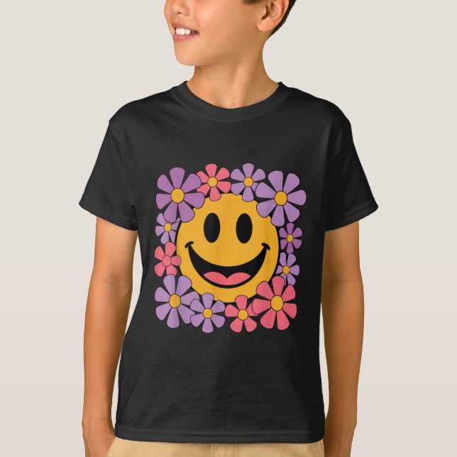 T-shirt Happy Retro Daisy Smile Face Preppy Hommes esthéti (Devant)