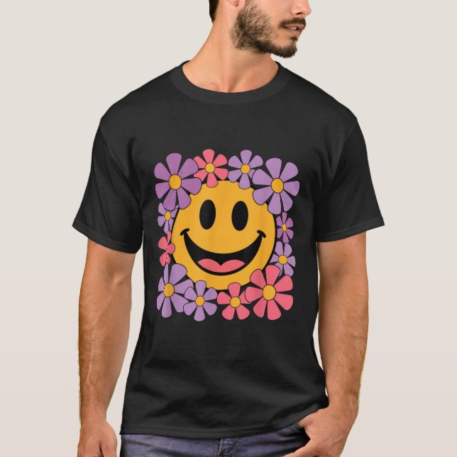 T-shirt Happy Retro Daisy Smile Face Preppy Hommes esthéti (Devant)