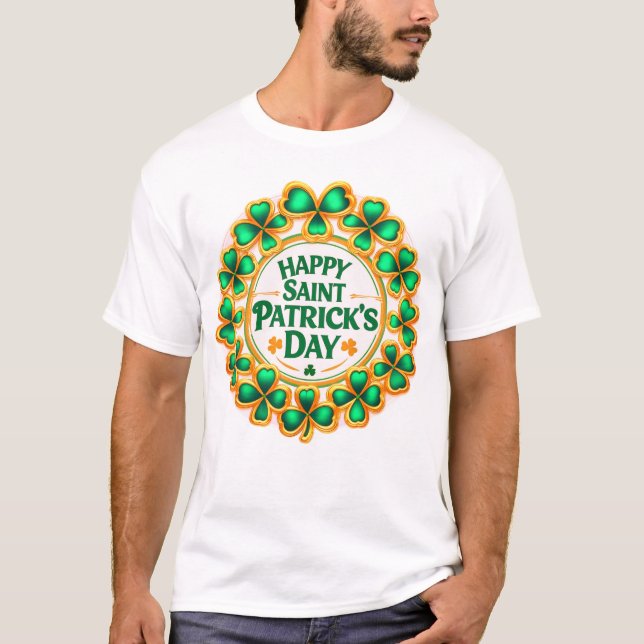 T-shirt happy Saint Patrick's clovers (Devant)