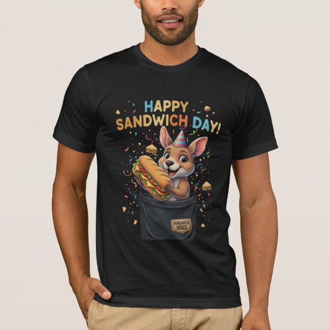 T-shirt Happy Sandwich Day Boss- Kangaroo Foodie Animal (Devant)
