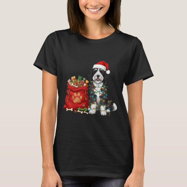 T-shirt Happy Sheepadoodle Christmas Lights Dog Mom Sheepa (Devant)