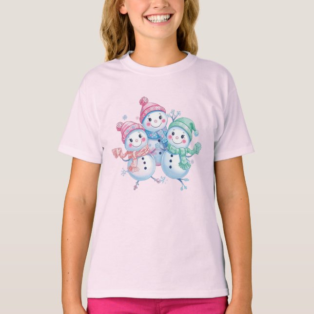 T-shirt Happy Snowflake Friends – Kids Christmas Tee (Devant)