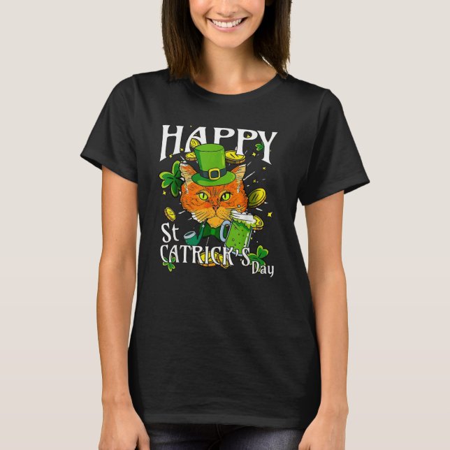 T-shirt Happy St Catrick Patricks Day Lucky Cat Shamrock B (Devant)