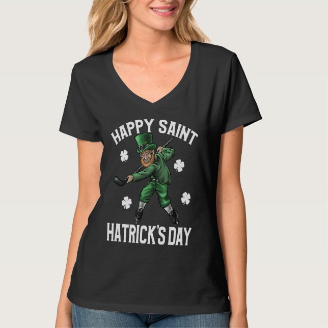 T-shirt Happy St Hatrick's Day St Patrick's Day Hockey (Devant)